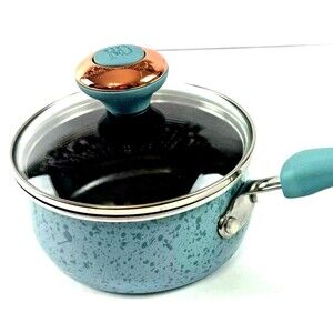 Paula Deen Cookware 1 Qt. Sauce Pan Blue Speckled with Glass Lid EUC